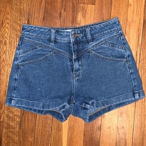 Mom Shorts-High Waisted Medium Dark Wash